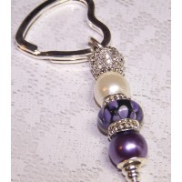 Purple Flowers Murano Rhinestone and Pearl Beaded Key Chain / Zipper Pull